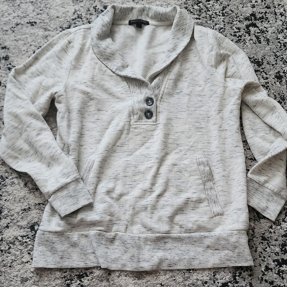 BANANA REPUBLIC Cowl Neck Button Sweatshirt Womens Size L Heathered Gray